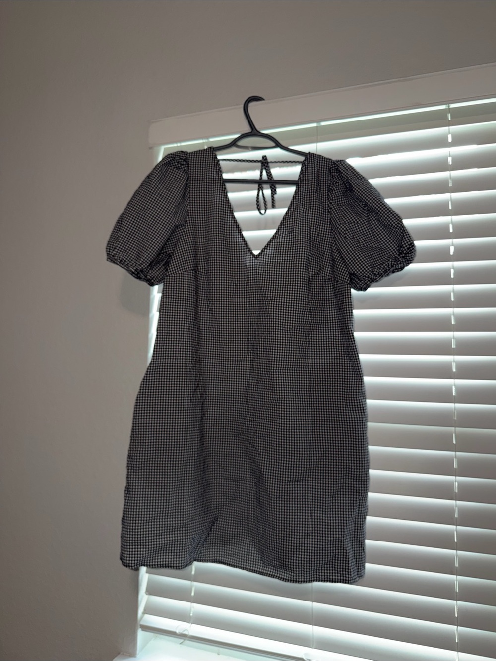a new day Black and White Gingham V-Neck Puff Sleeve Dress